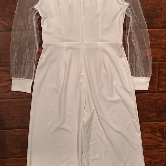 Allegra K Women's Elegant V Neck Mesh Long Sleeve Loose Wide Leg jumpsuit Med - Picture 5 of 13